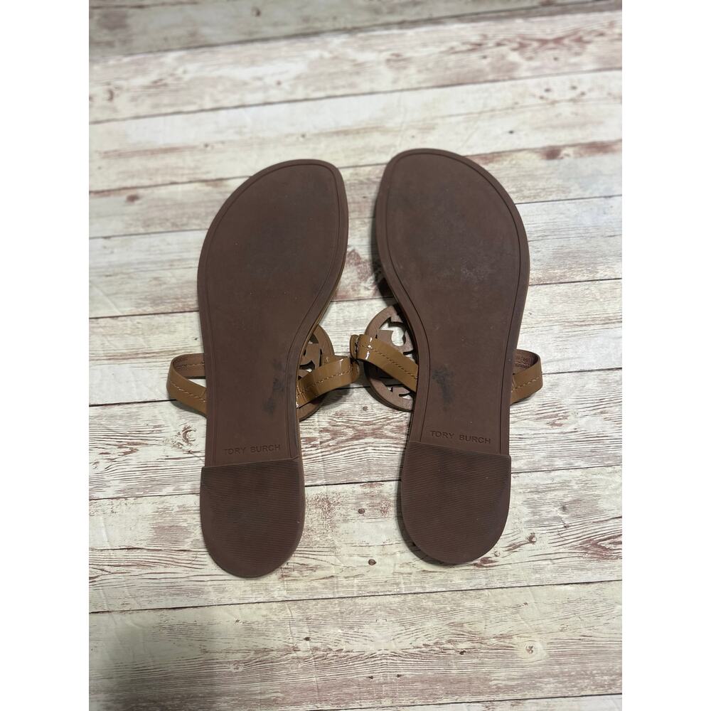 Tory Burch Miller Sandals Tan Patent Leather Women's Size 9.5 M Flats Neutral - Picture 7 of 8